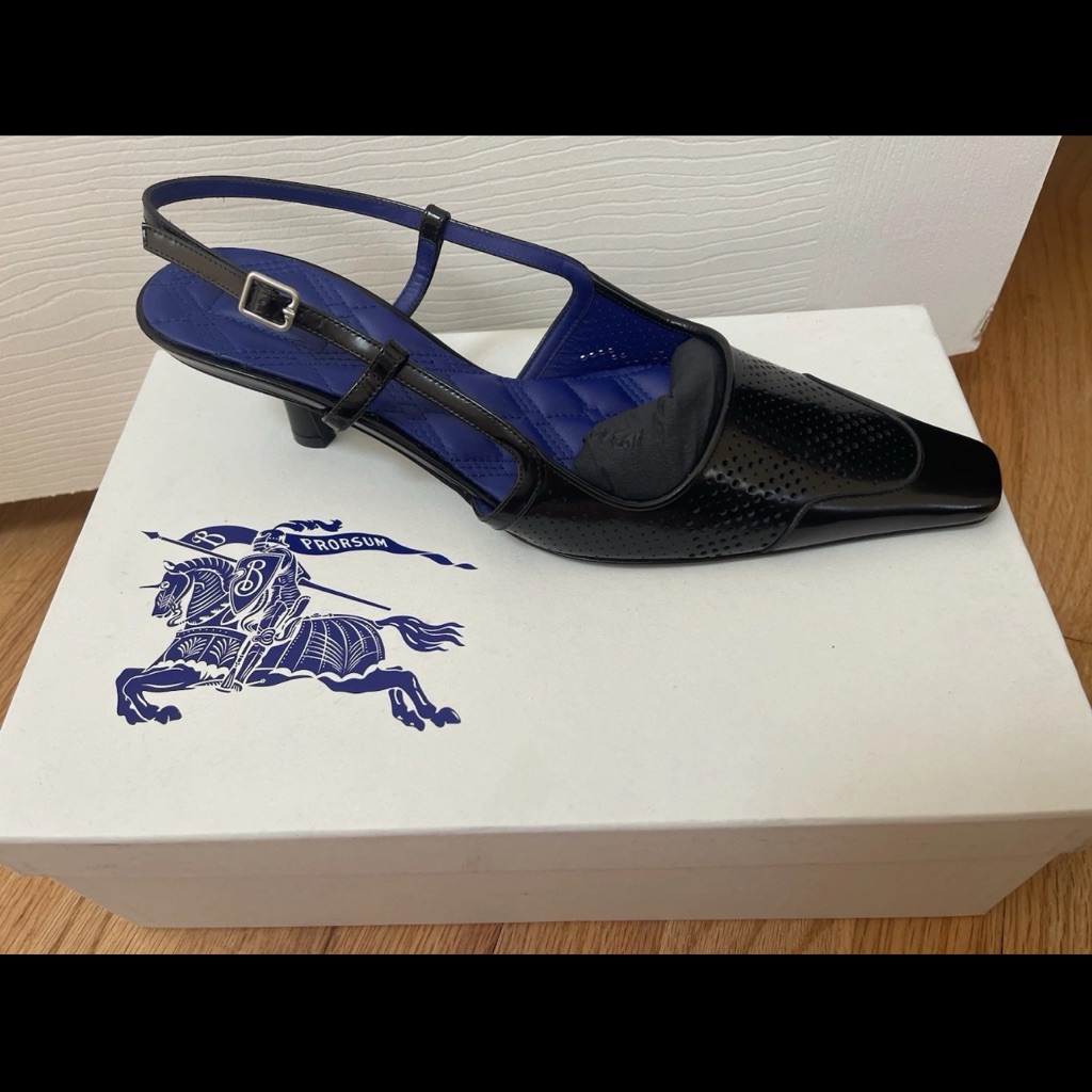 Burberry Black And Blue Slingback Heels
